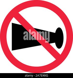 no blowing of horn icon on white background. flat style. no horn sign for your web site design, logo, app, UI. no horn prohibited sign. no horn logo. Stock Vector