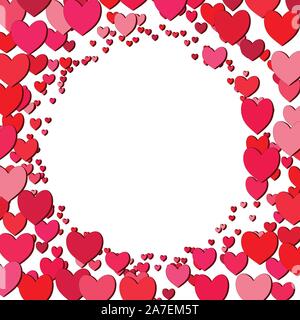 Valentines Day square frame with scattered hearts Stock Vector