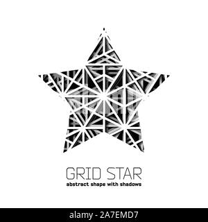 Abstract star shape with layered lines triangular grid and shadow Stock Vector