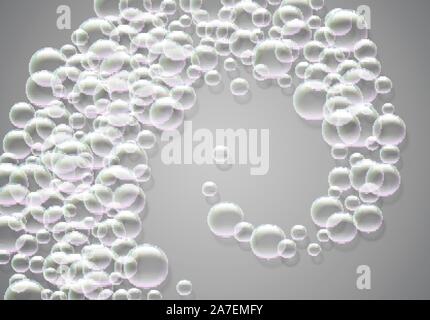 Soap bubbles abstract background with rainbow colored airy foam spiral or swirl Stock Vector
