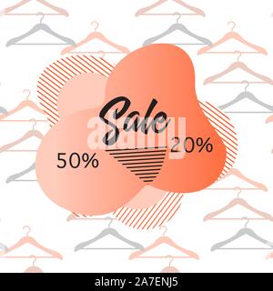 Seamless pattern Hangers, inscription Sale 50, 20 percent price reduction advert. Black Friday, Cyber Monday background. Purchase Discount promo layou Stock Vector