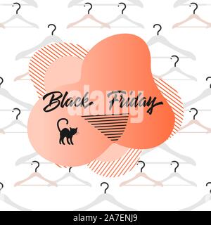 Seamless pattern with hangers and inscription Black Friday. Sale background. Price reduction advert. Purchase. Discount promo layout. Advertising. Des Stock Vector