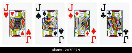 Four Jacks Playing Cards - isolated on white Stock Photo