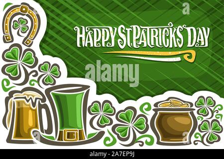 Vector greeting card for Saint Patrick's Day, poster with copy space for congratulation message, lettering for words happy st. patrick's day, mug with Stock Vector