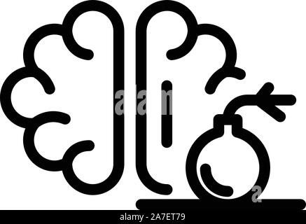 Brain pain bomb icon, outline style Stock Vector