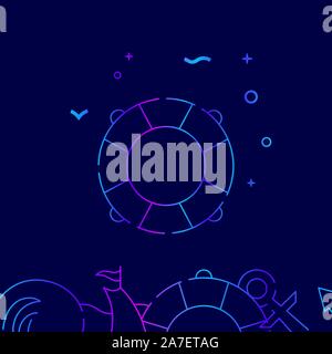 Lifebuoy, lifeguard vector gradient line icon, illustration, symbol or pictogram, sign. Dark blue background. Related bottom border. Stock Vector