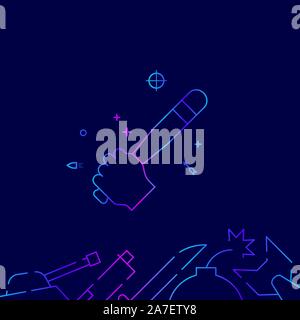 Baseball bat, baton in hand vector gradient line icon, illustration, symbol or pictogram, sign. Dark blue background. Related bottom border. Stock Vector