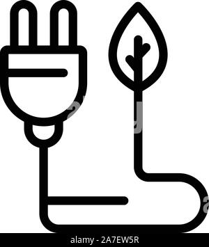 Eco electric plug icon, outline style Stock Vector