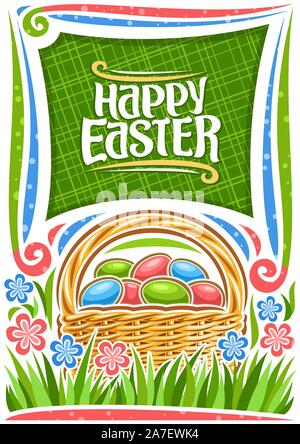 Happy Easter sale poster template with 3d realistic Easter eggs, bunny,  carrot, daisy flower. Template for advertising, poster, flyer, greeting  card Stock Vector Image & Art - Alamy