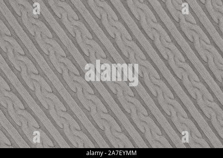 Knitwear Fabric Texture with Pigtails and stripes. Repeating Machine Knitting Texture of Sweater. Gray Knitted Background. Diagonal composition. Stock Photo