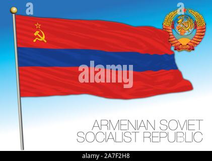 Armenian historical flag with Soviet Union coat of arms, vector illustration, Armenia Stock Vector