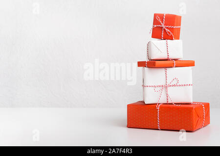 Gift boxes packed in craft colored paper Stock Photo