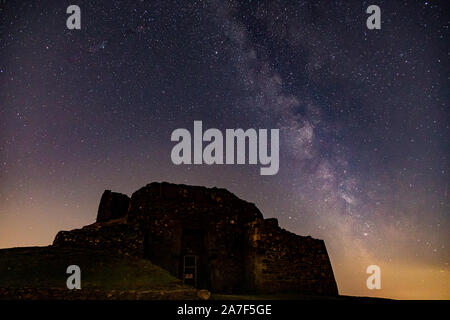 Milky way over the Jubilee tower, Moel Famau, Clwydian Range, North Wales Stock Photo