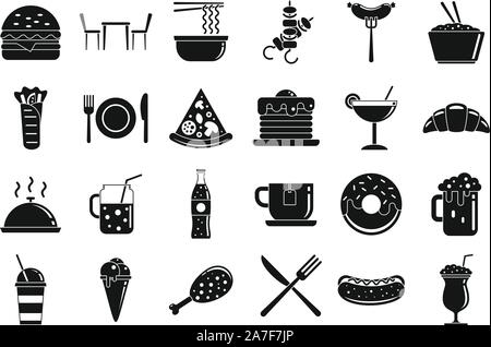 Food courts icons set. Simple set of food courts vector icons for web design on white background Stock Vector