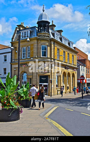 The imposing HSBC Bank building on the corner of Middle Street and Silver Street in Yeovil town centre. Stock Photo