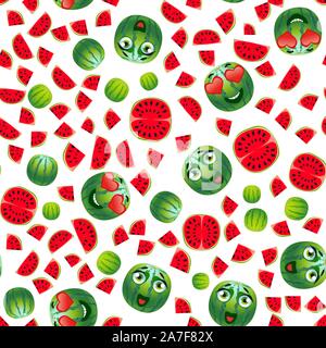 Cute seamless pattern with cartoon emoji vegetables Stock Vector