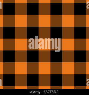 Orange and Black Gingham pattern. Texture from squares for plaid, tablecloths, clothes, shirts, dresses, paper, bedding, blankets, quilts and other te Stock Vector