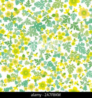 Cute seamless pattern with cartoon flowers and leaves of watermelon Stock Vector