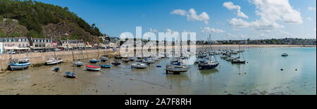 Erquiy, Cotes-d-Armor / France - 20 August, 2019: panorama view of the old port and harbor of Erquy in Brittany Stock Photo