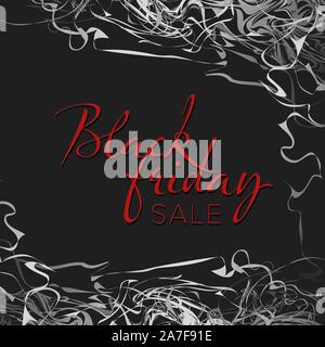 Black Friday sale label with silver frame borders and red text content Stock Vector