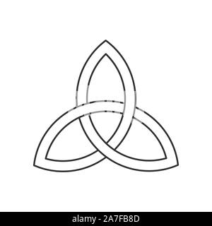 Celtic trinity knot. Linear triquetra symbol. Three parts unity icon. Ancient ornament symbolizing eternity. Infinite interlocking loop sign. Vector Stock Vector