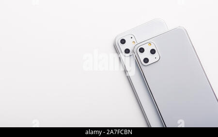 Presentation and comparison of two new models of high tech IPhone 11 Stock Photo