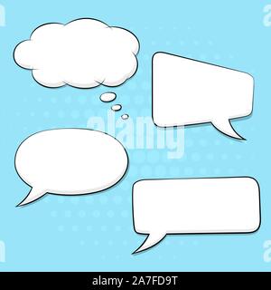 Speech bubbles set on blue background. Pop art comic style Stock Vector