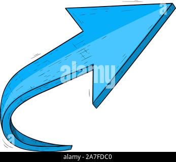 Blue UP hand drawn arrow. Sketch icon Stock Vector