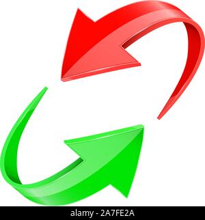 Red and green 3d arrows. In circular motion Stock Vector