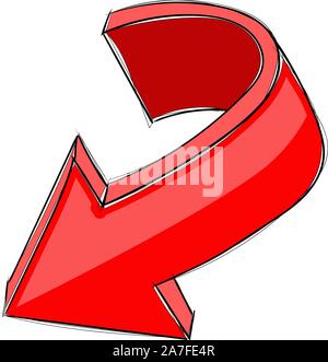 Red arrow. Down colored hand drawn sign Stock Vector