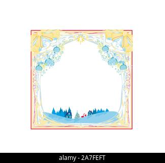 Abstract Christmas card with Santa Claus, decorative gold frame Stock Vector