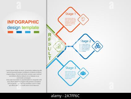 Infographic design template. Three steps to business success, training or promotion. Flat design. Stock Vector