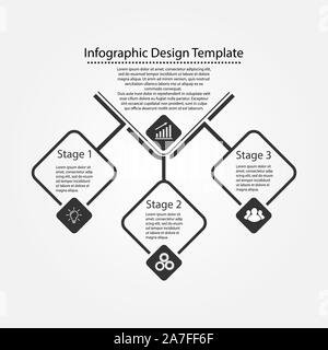 Infographic design template. Three steps to business success, training or promotion. Flat design. Stock Vector