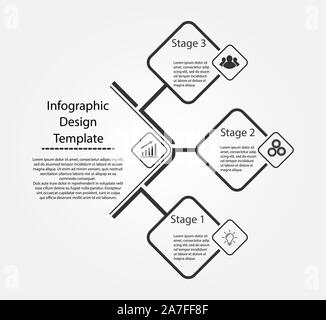 Infographic design template. Three steps to business success, training or promotion. Flat design. Stock Vector