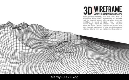 Abstract vector landscape background. Cyberspace landscape grid. 3d technology vector illustration. Stock Vector