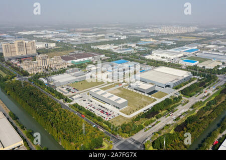 Taicang, China's Jiangsu Province. 31st Oct, 2019. Aerial photo shows China-Germany Innovation Park in Taicang, east China's Jiangsu Province, Oct. 31, 2019. Taicang has been making great efforts to improve business environment through facilitating administrative procedures for enterprises including registration, project approval and tax registration in recent years. As a result, Taicang has attracted investment of over 1,500 foreign enterprises. Credit: Li Bo/Xinhua/Alamy Live News Stock Photo