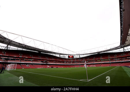 General view of the ground ahead of the Premiership match at The Emirates Stadium, London. Stock Photo