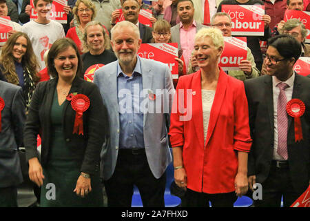 Swindon, UK. 02 Nov 2019. Labour leader Jeremy Corbyn poses for photographs with residents of Swindon as part of the Labour partys general election campaign.  Credit:Daniel Crawford/Alamy Live News Stock Photo