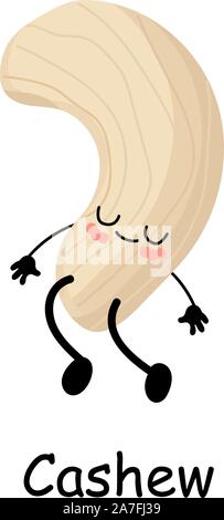 Cashew. Vector illustration. Walnut character isolated on white background.. Stock Vector