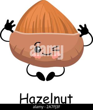 Hazelnut .Vector illustration. Cute CUTE Walnut character with arms and legs Isolated on a white background.. Stock Vector