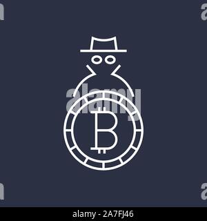 Bitcoin cryptocurrency blockchain flat logo. Use for logos, print products, page and web decor or other design. Editable Stroke. Stock Vector