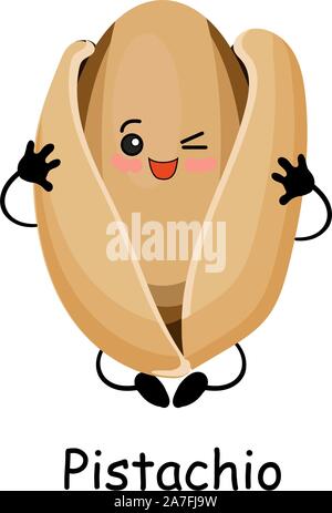 Pistachio nut. Vector illustration. Walnut character isolated on white background.. Stock Vector