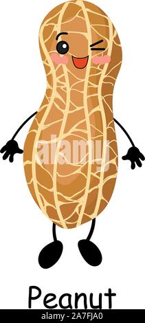 cartoon nuts vector illustration isolated on white background. Kawaii peanut. Stock Vector
