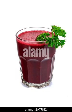 Fresh beet juice with parsley in a glass isolated on a white background Stock Photo