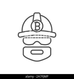 Bitcoin miner extracting bitcoins. Miner logo. Mining Bitcoin Crypto Currencies. Vector illustration. Editable stroke Stock Vector