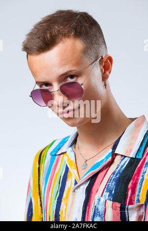 Young white male model in a studio setting Stock Photo