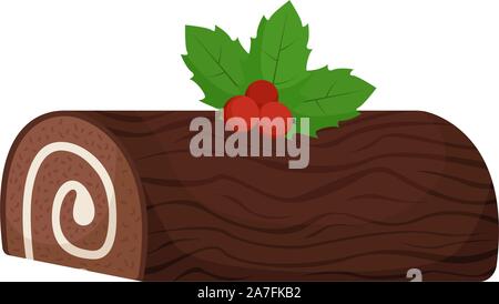 Christmas roll with cream in the form of a log. Isolated vector illustration. Stock Vector
