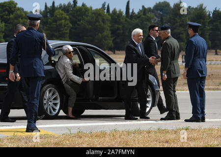 GREEK PRESIDENT PROKOPIS PAVLOPOULOS WITH MILITARY OFFICERS. Stock Photo