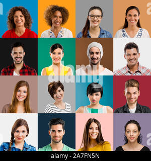 Collage of multiple portraits of women and men Stock Photo
