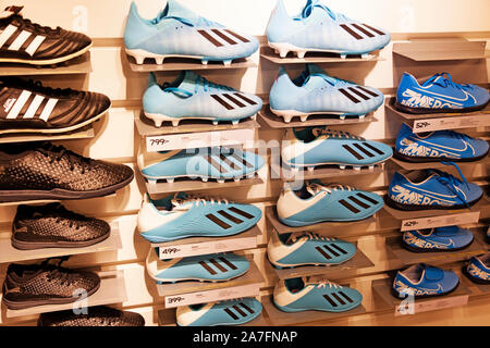 Umea, Norrland Sweden - October 29, 2019: various sports shoes at the sports shop Stock Photo